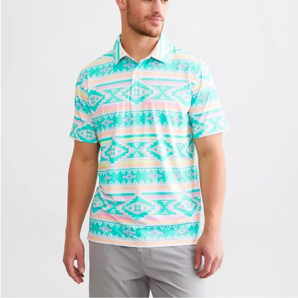 Chubbies En Fuegos Performance Neon Aztec Collared Short Sleeve Polo Mens Size M